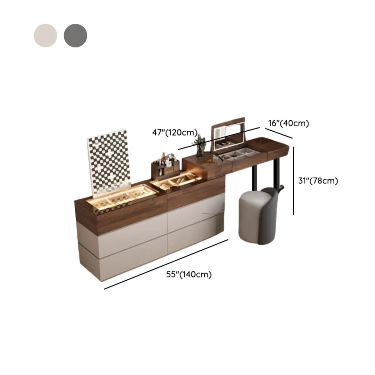 Rustic L-Shaped Wood Storage Set Gray-Brown Makeup Vanity Image - 14