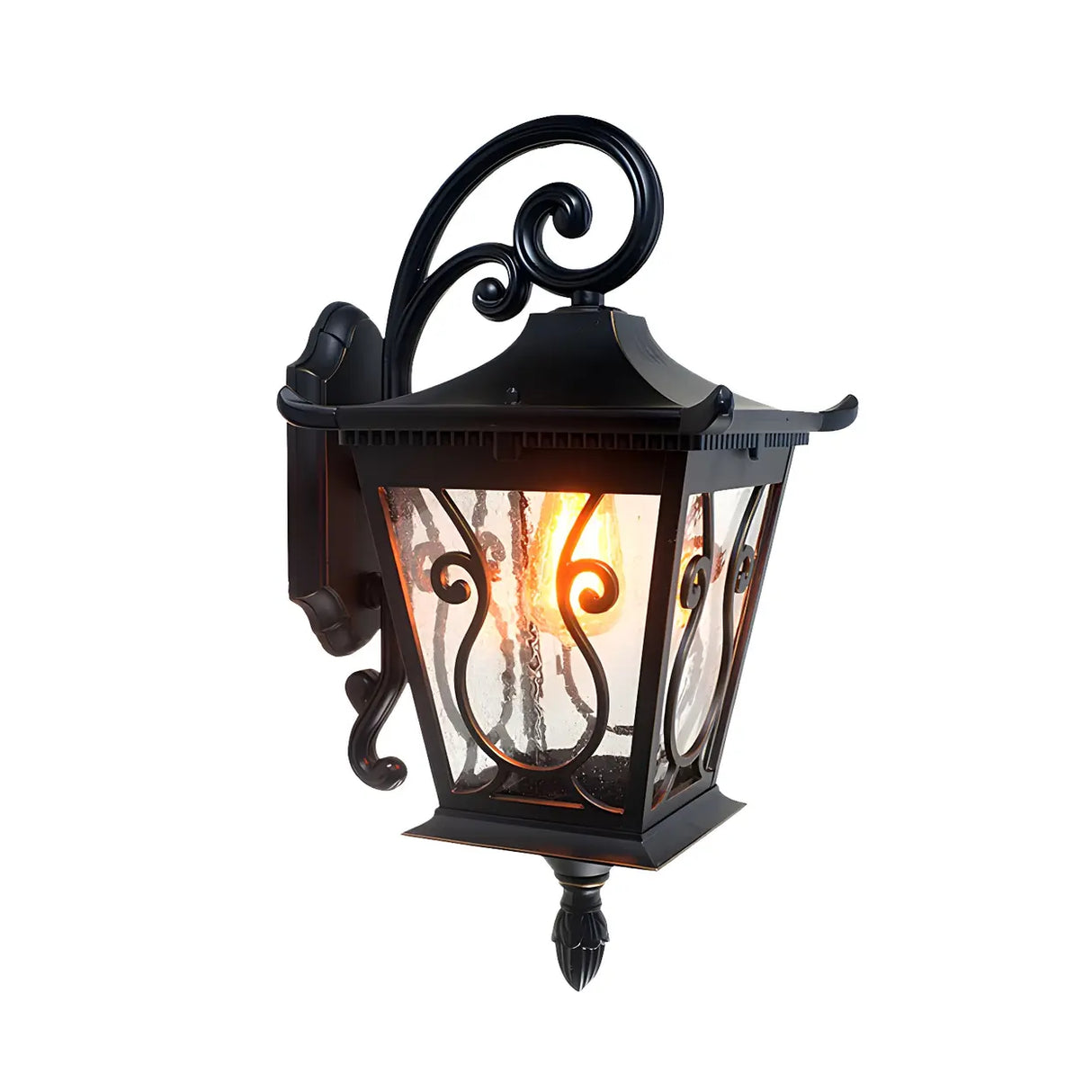 Rustic Lantern Black Metal External LED Wall Sconce Image - 3