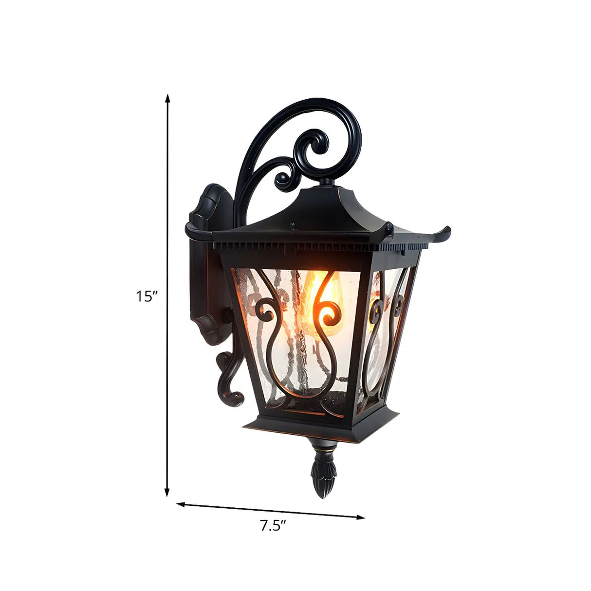 Rustic Lantern Black Metal External LED Wall Sconce Image - 4