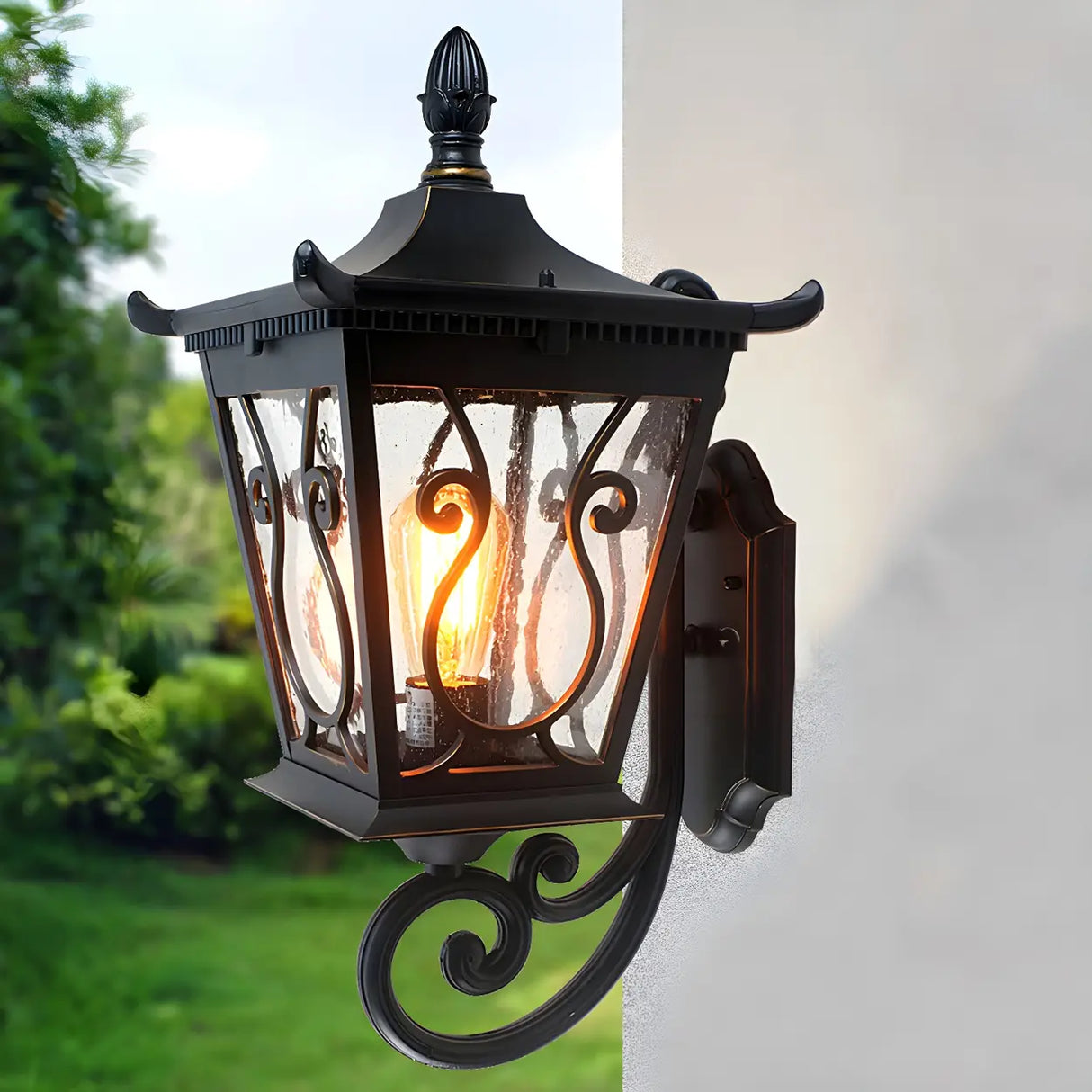 Rustic Lantern Black Metal External LED Wall Sconce Image - 5