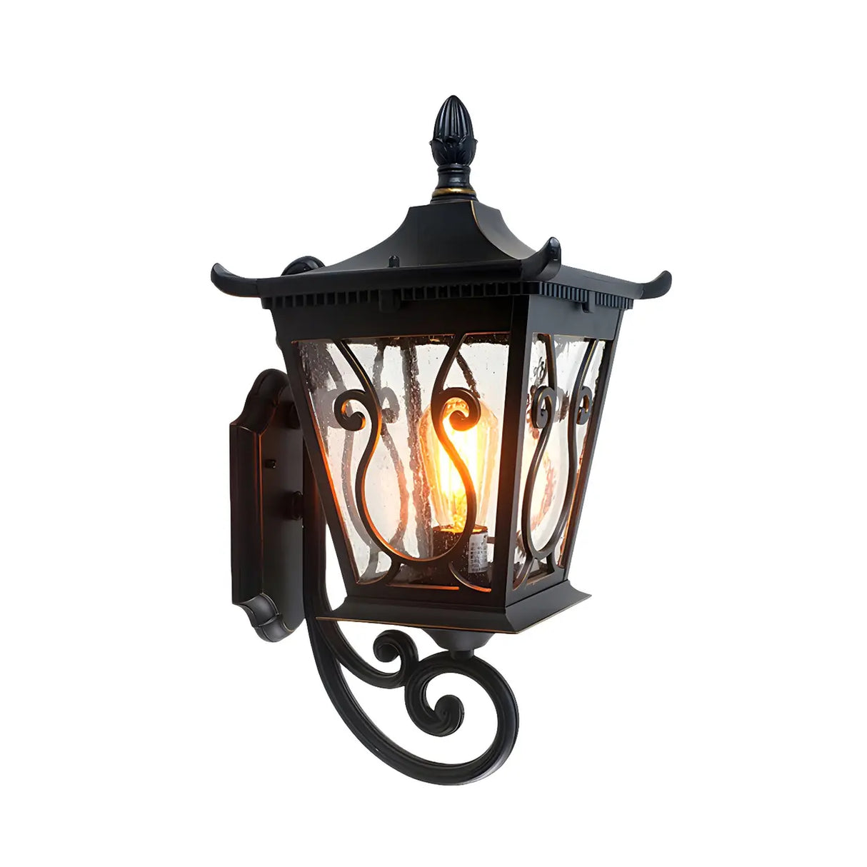 Rustic Lantern Black Metal External LED Wall Sconce Image - 7