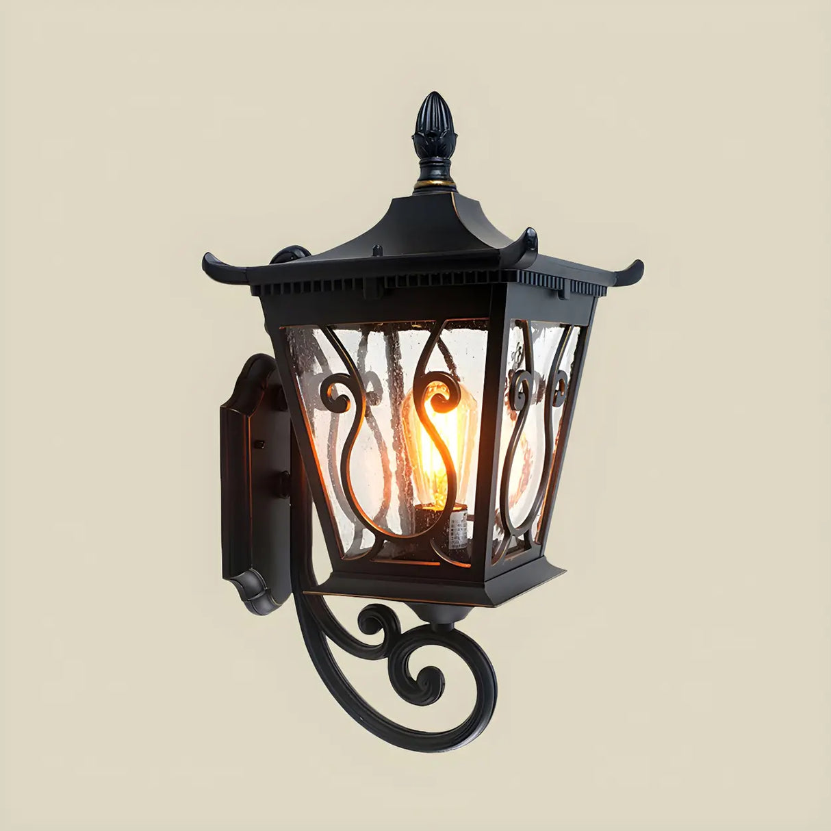 Rustic Lantern Black Metal External LED Wall Sconce Image - 8