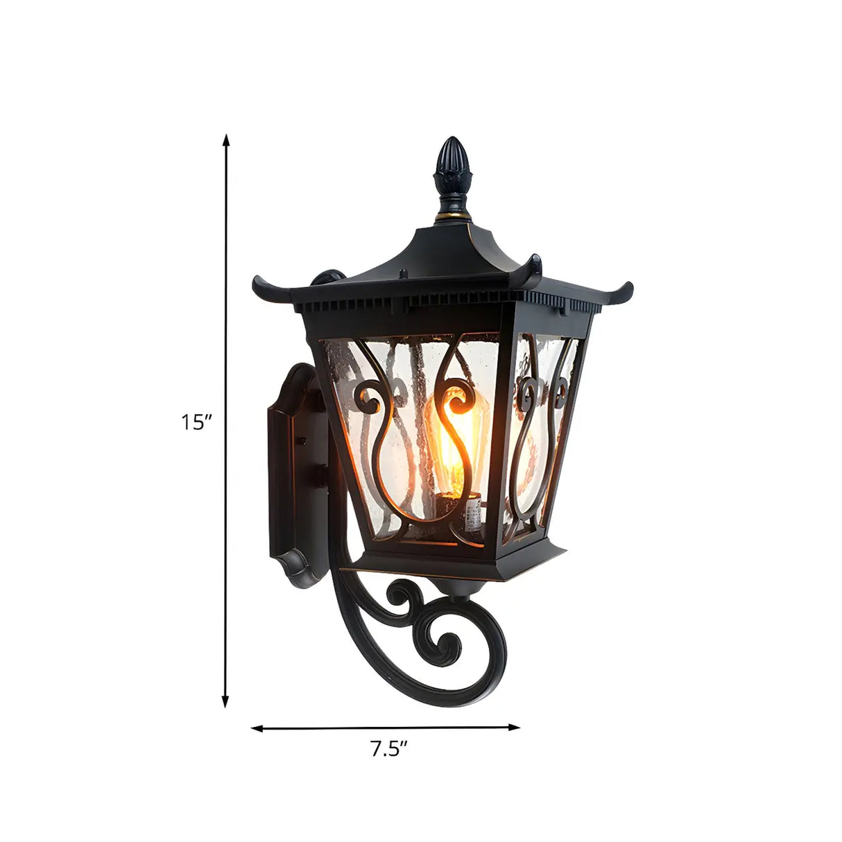 Rustic Lantern Black Metal External LED Wall Sconce Image - 9