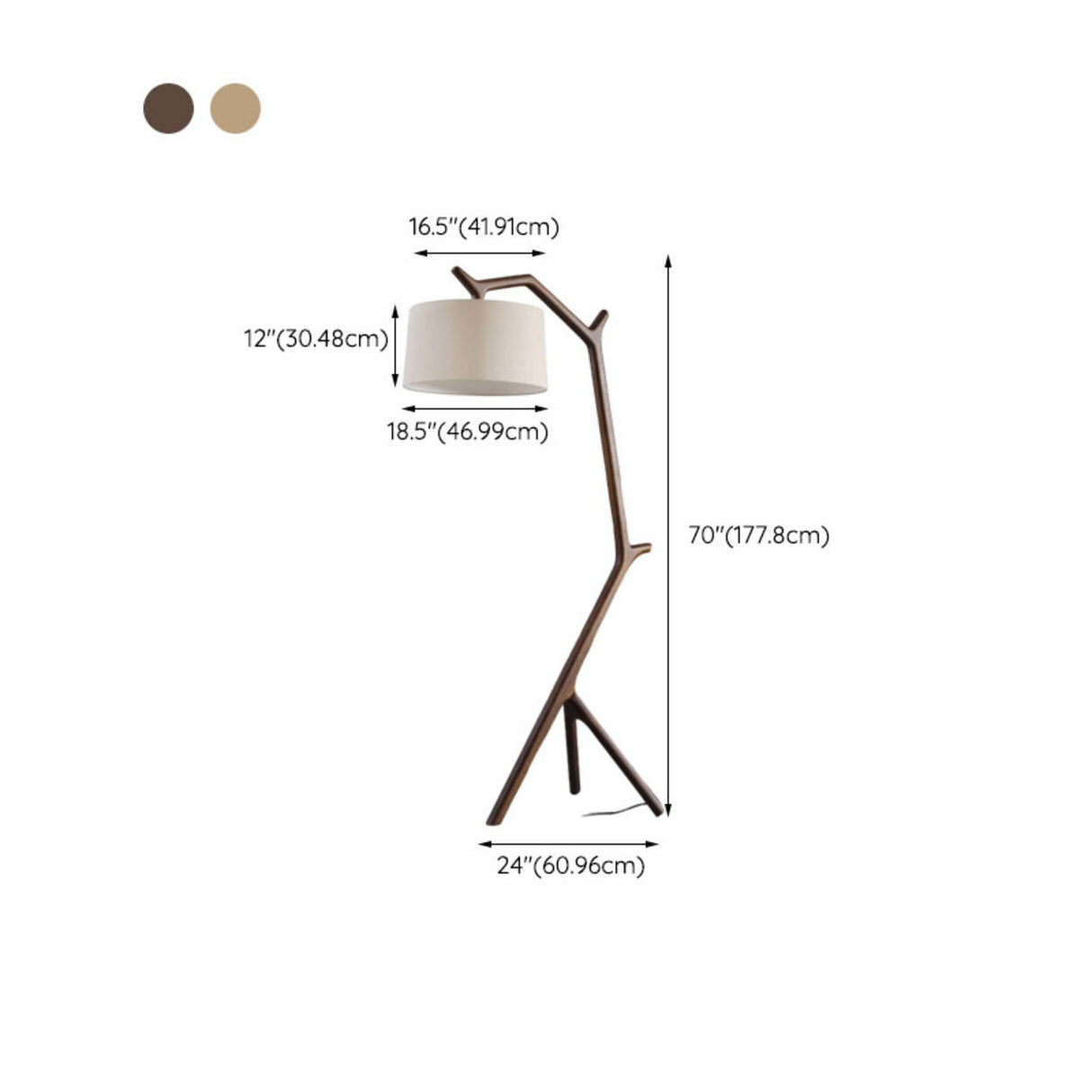 Rustic Linen Drum Shade Tree Branch LED Floor Lamp