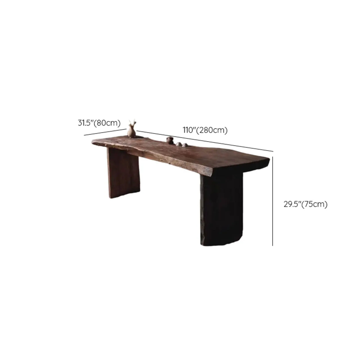 Rustic Live Edge Wood Double Pedestal Console Table Image - 15