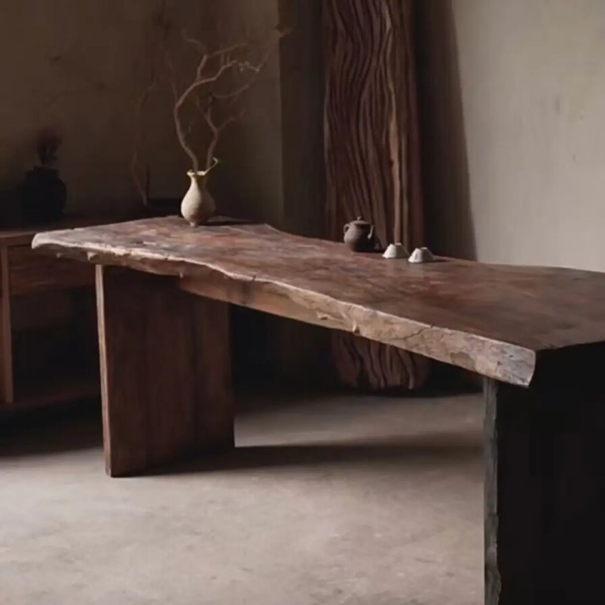 Rustic Live Edge Wood Double Pedestal Console Table Image - 4