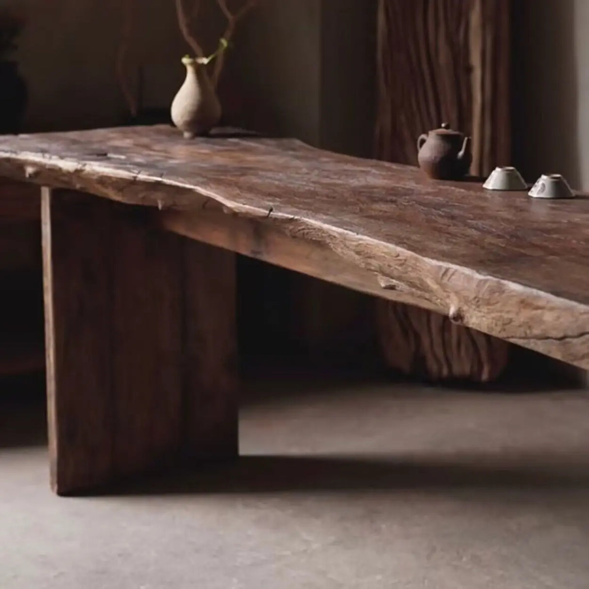 Rustic Live Edge Wood Double Pedestal Console Table Image - 5