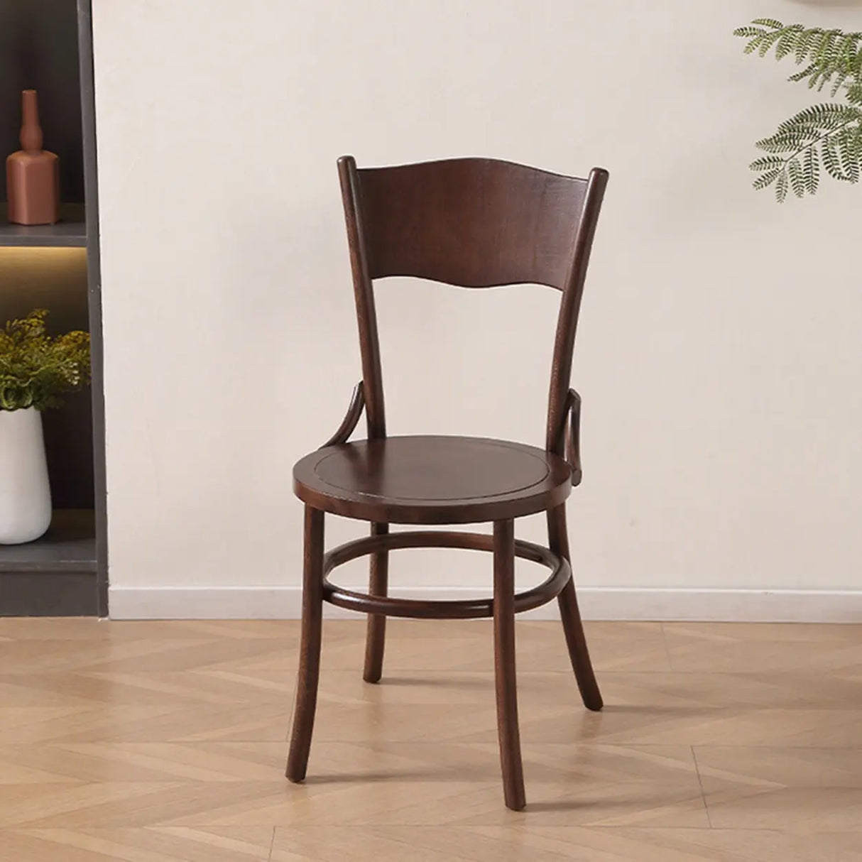 Rustic Mid-Century Wooden Back Curved Dining Chair with Cushion Image - 13