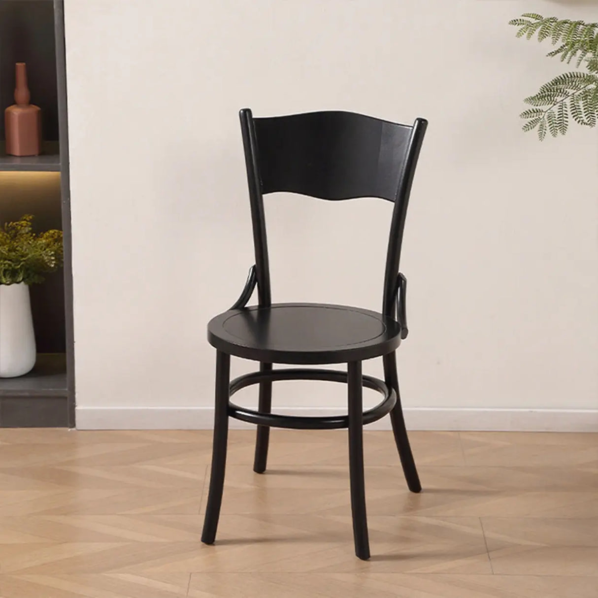 Rustic Mid-Century Wooden Back Curved Dining Chair with Cushion Image - 15