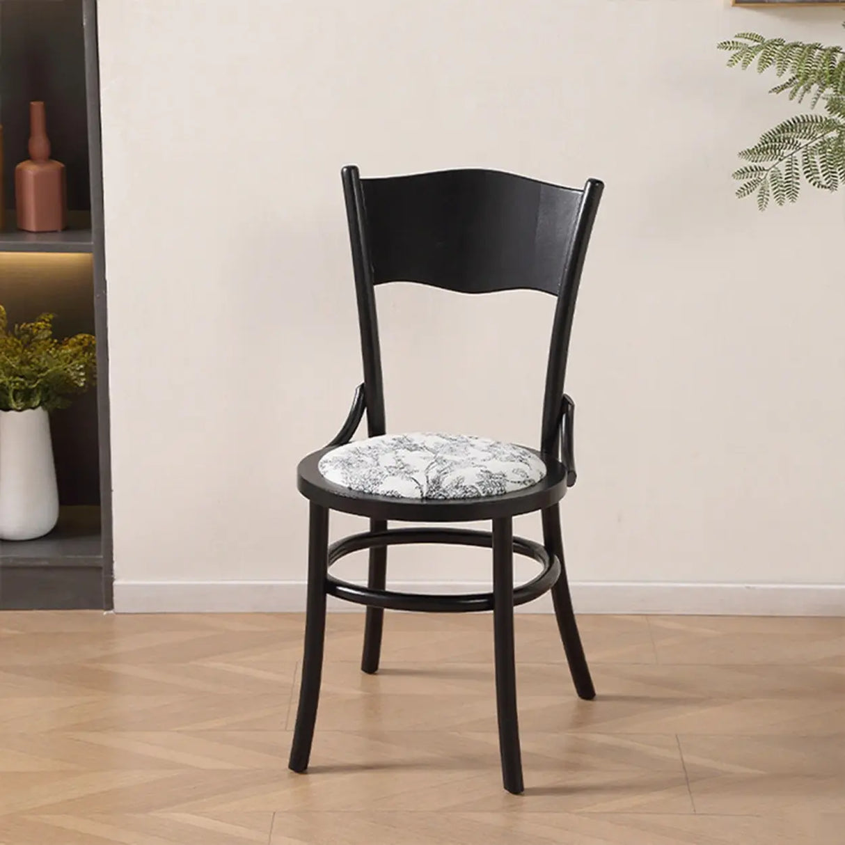 Rustic Mid-Century Wooden Back Curved Dining Chair with Cushion Image - 16