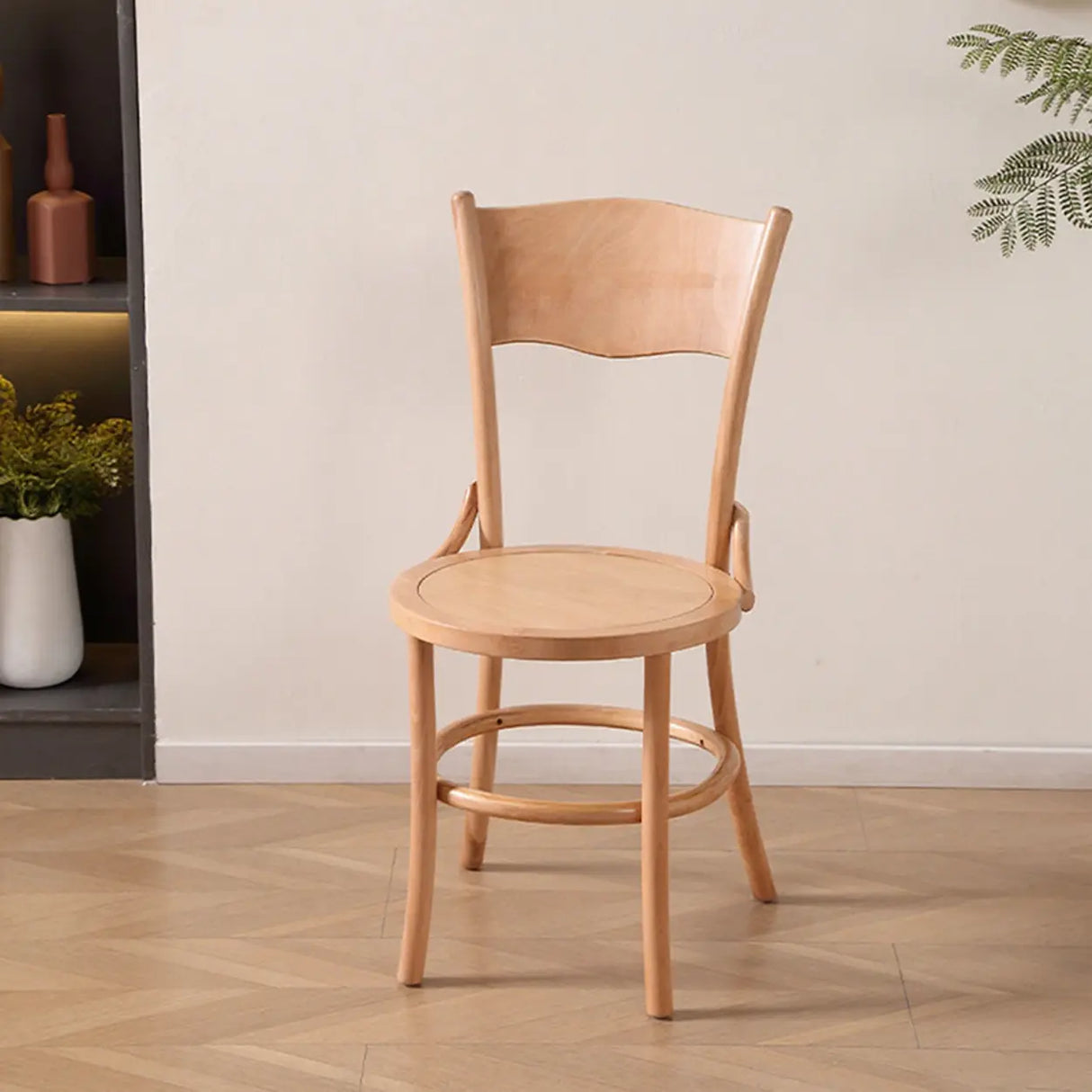 Rustic Mid-Century Wooden Back Curved Dining Chair with Cushion Image - 20