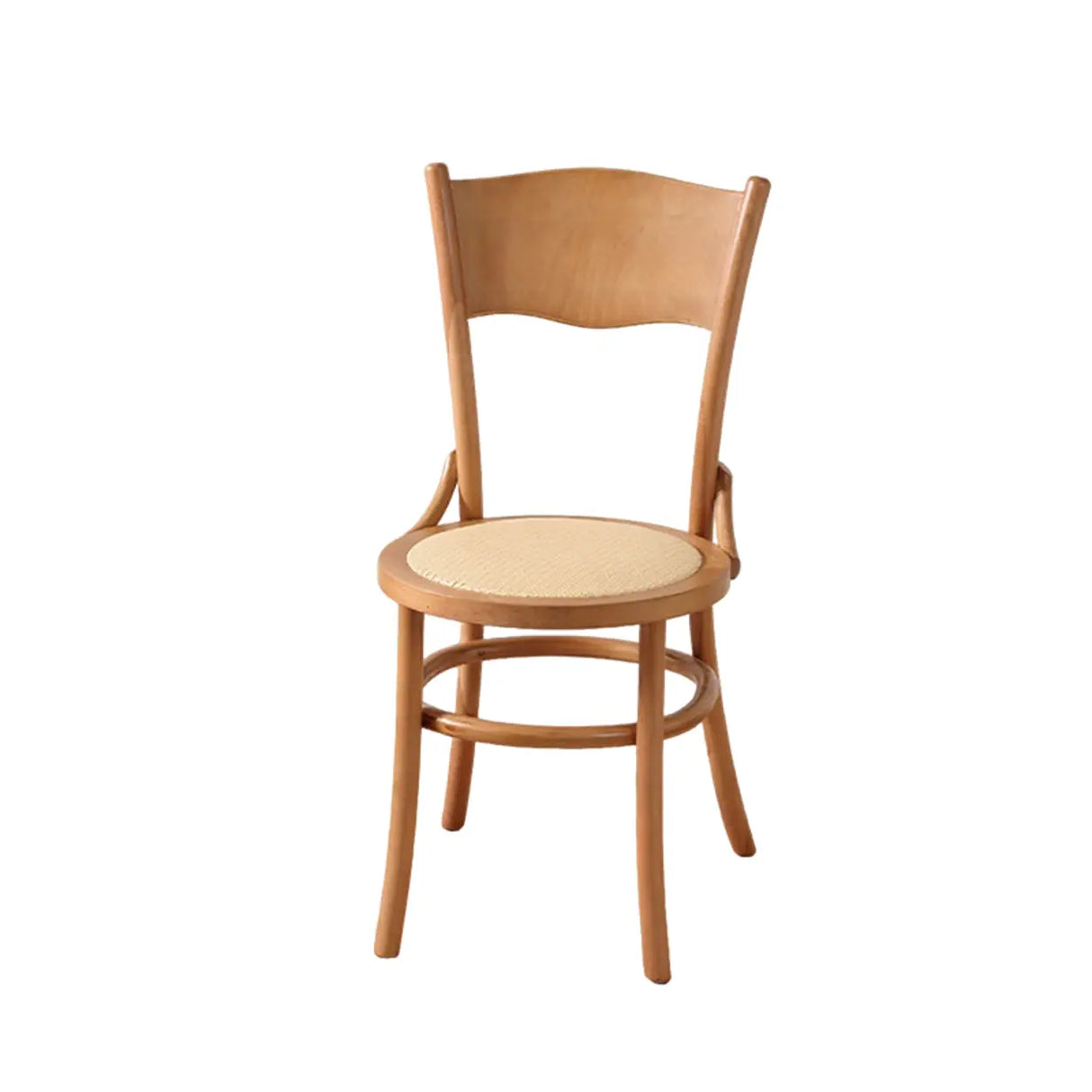 Rustic Mid-Century Wooden Back Curved Dining Chair with Cushion Image - 21