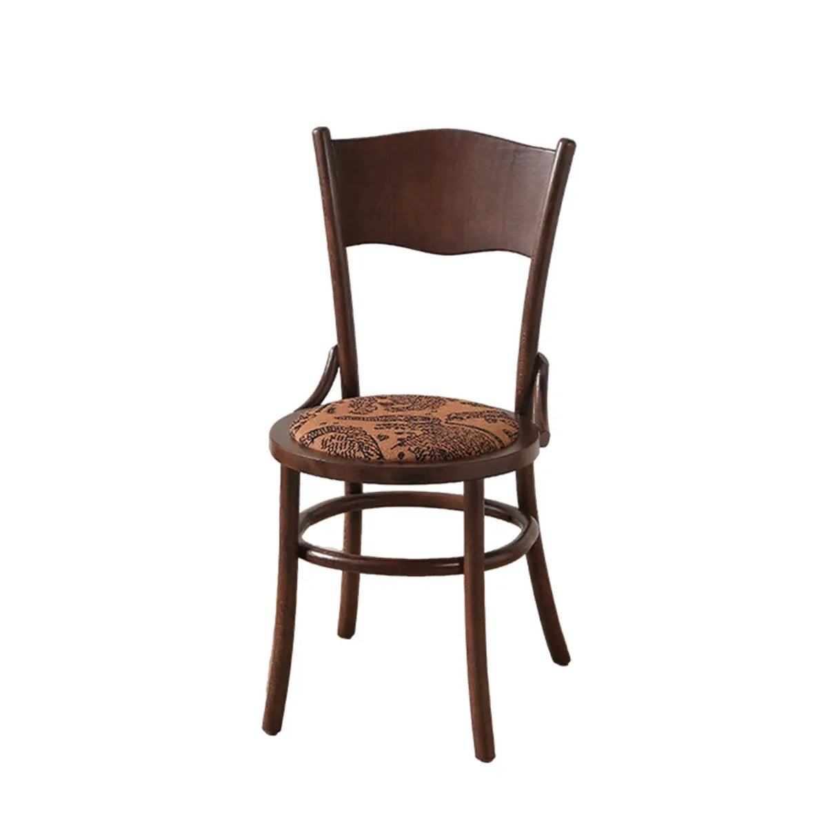 Rustic Mid-Century Wooden Back Curved Dining Chair with Cushion Image - 26