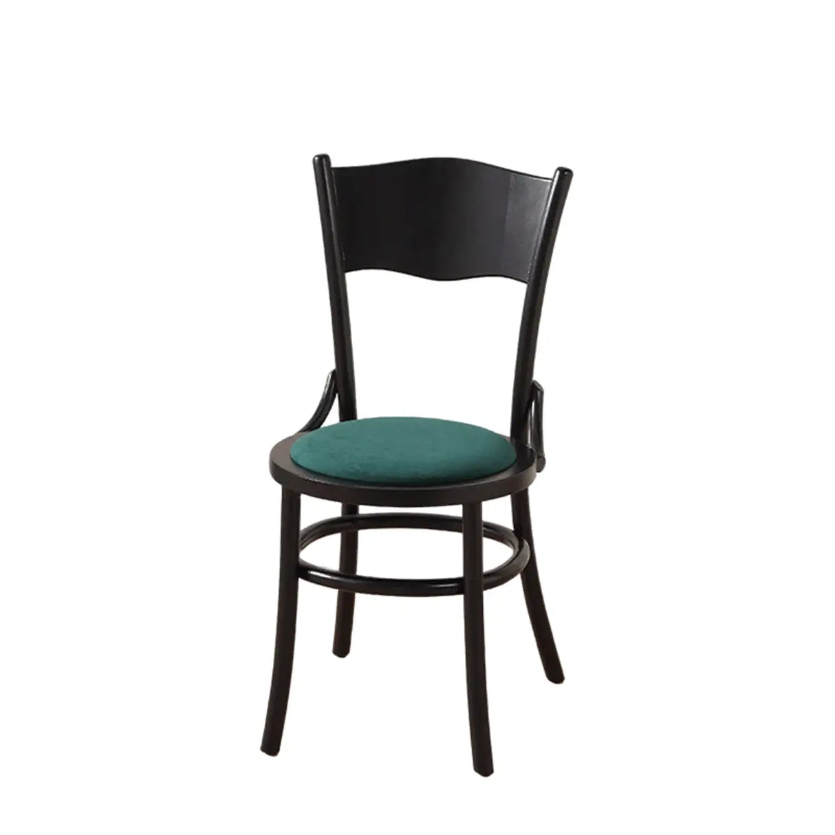 Rustic Mid-Century Wooden Back Curved Dining Chair with Cushion Image - 27