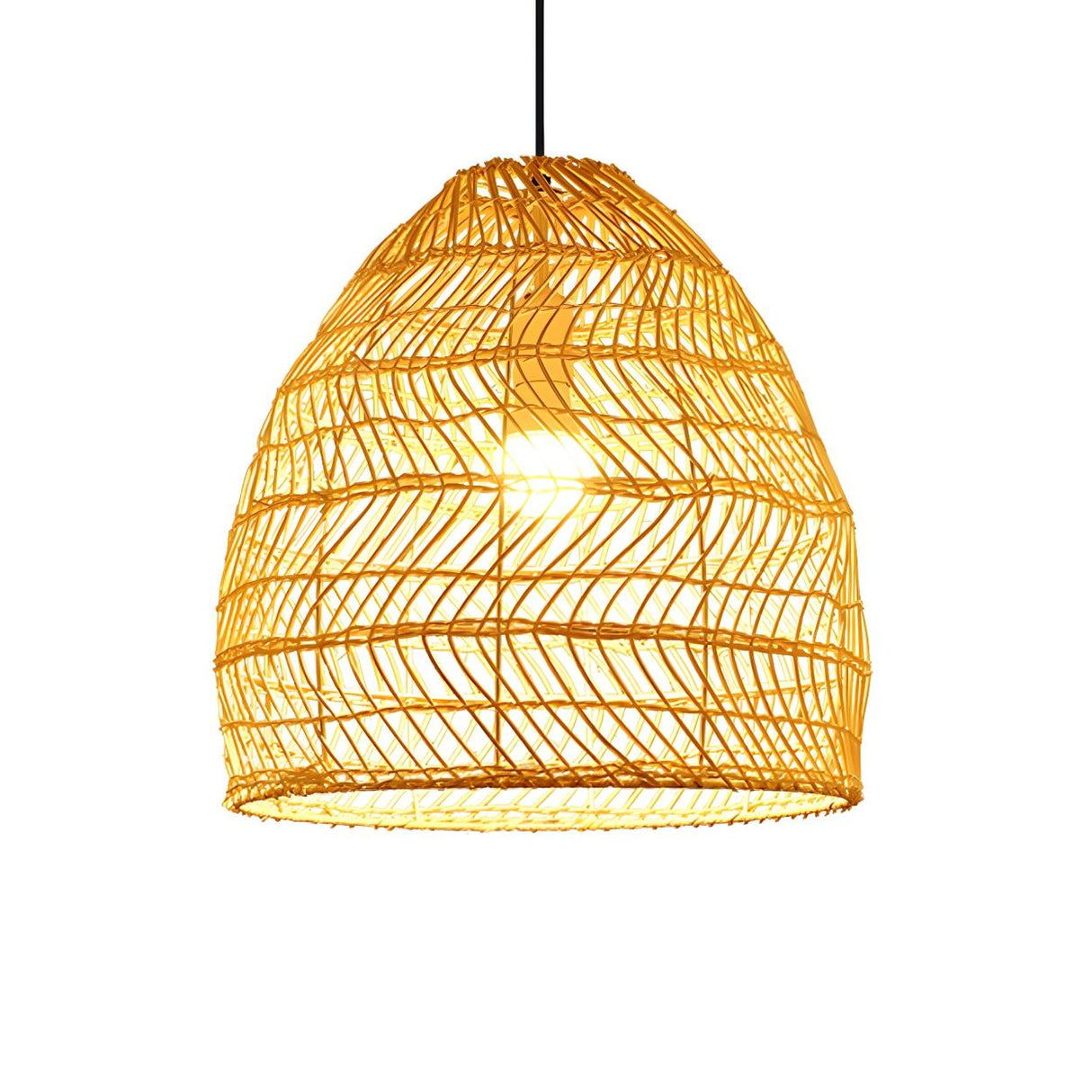 Rustic Modern Beige Rattan Bell Restaurant Pendant Light Image - 5