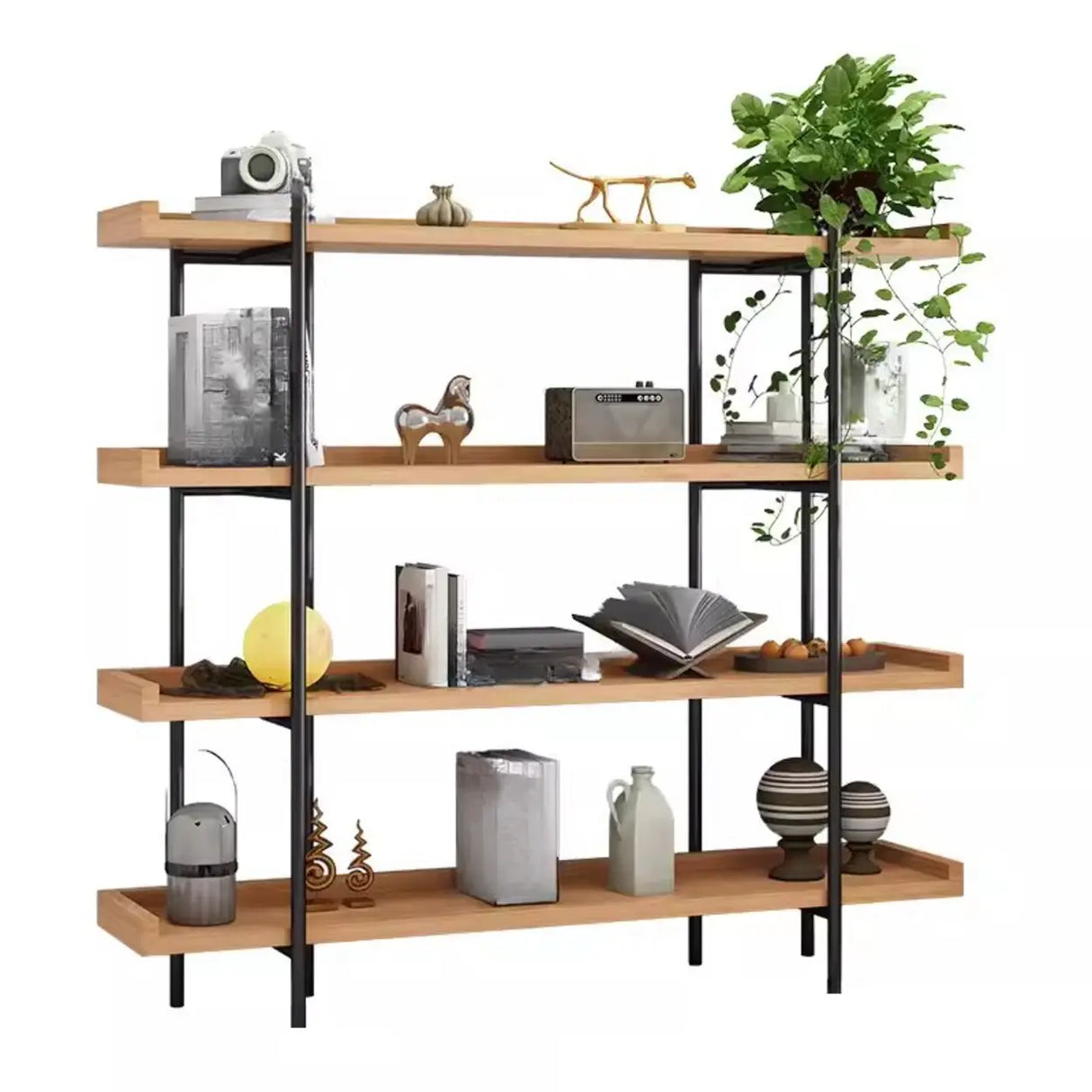 Rustic Multi-tier Metal Frame Natural Wood Bookcase Image - 10