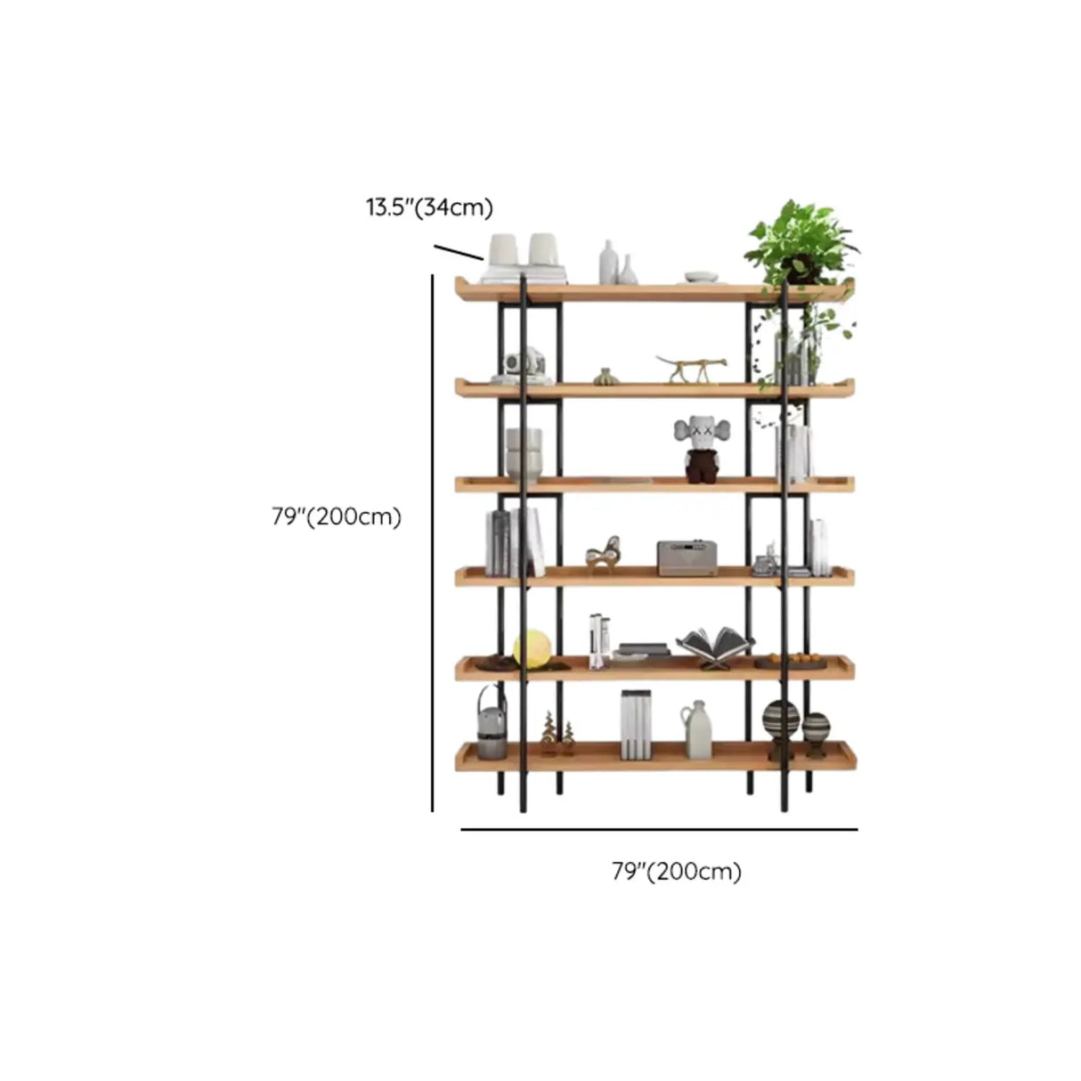 Rustic Multi-tier Metal Frame Natural Wood Bookcase Image - 20