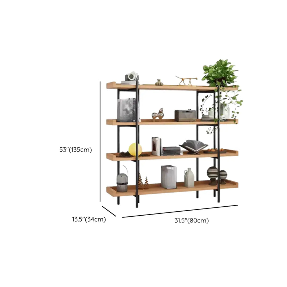 Rustic Multi-tier Metal Frame Natural Wood Bookcase Image - 23