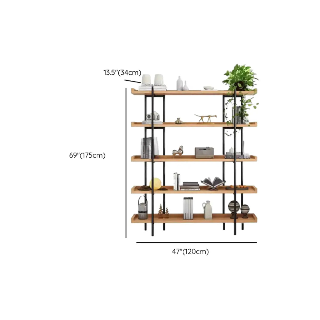 Rustic Multi-tier Metal Frame Natural Wood Bookcase Image - 25
