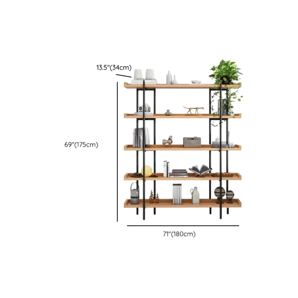 Rustic Multi-tier Metal Frame Natural Wood Bookcase Image - 28