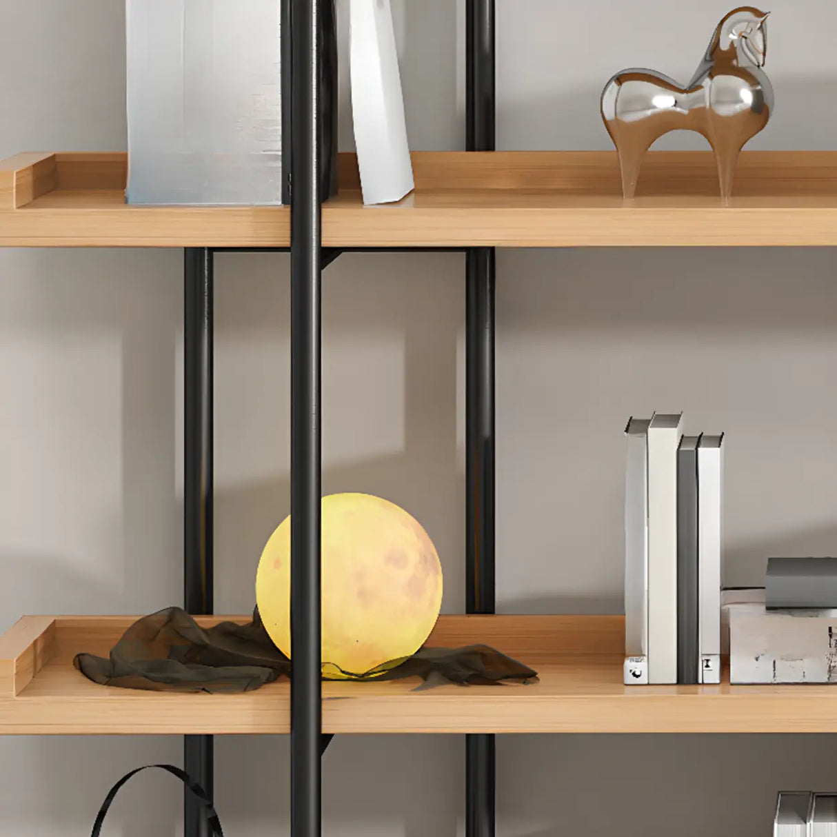 Rustic Multi-tier Metal Frame Natural Wood Bookcase Image - 4