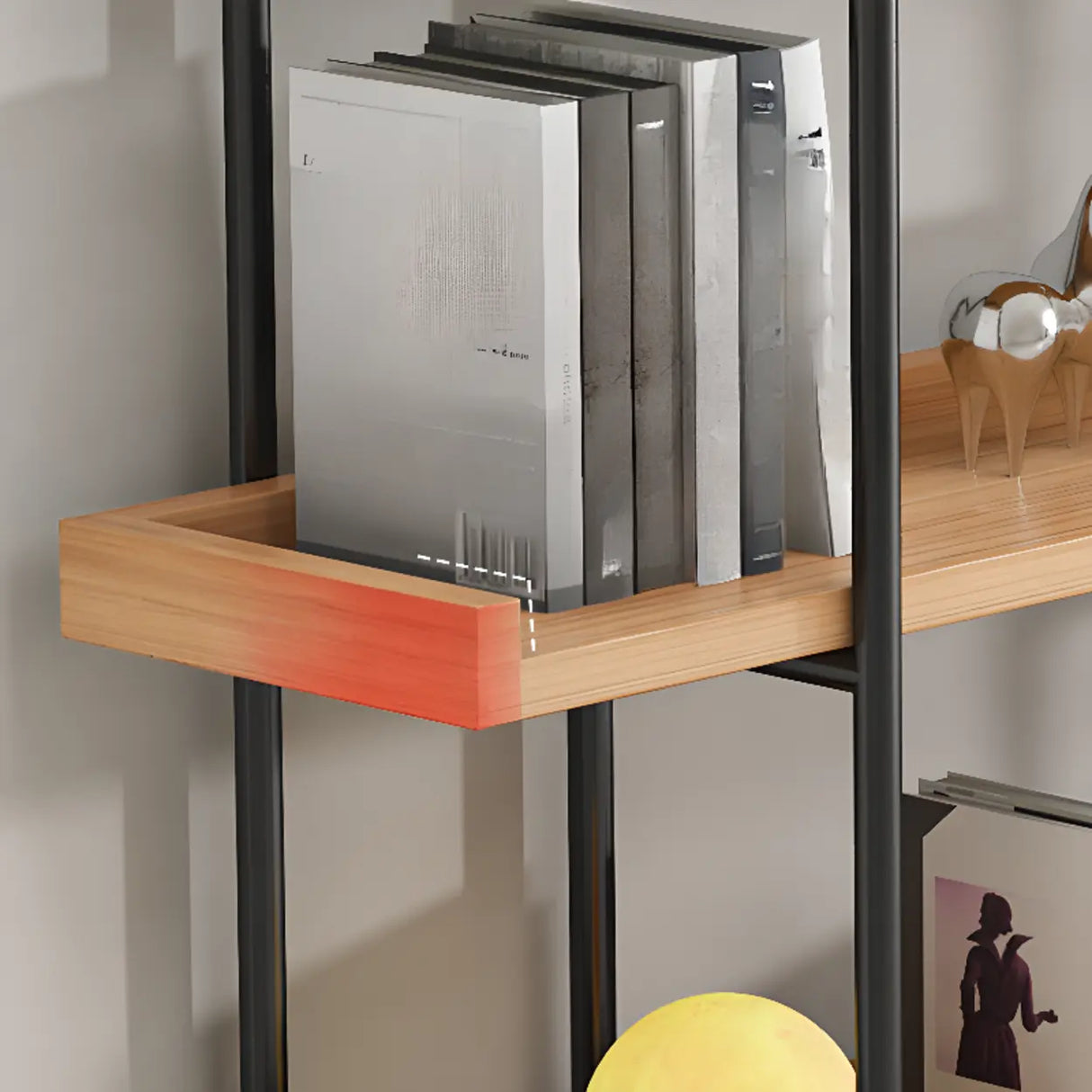 Rustic Multi-tier Metal Frame Natural Wood Bookcase Image - 7