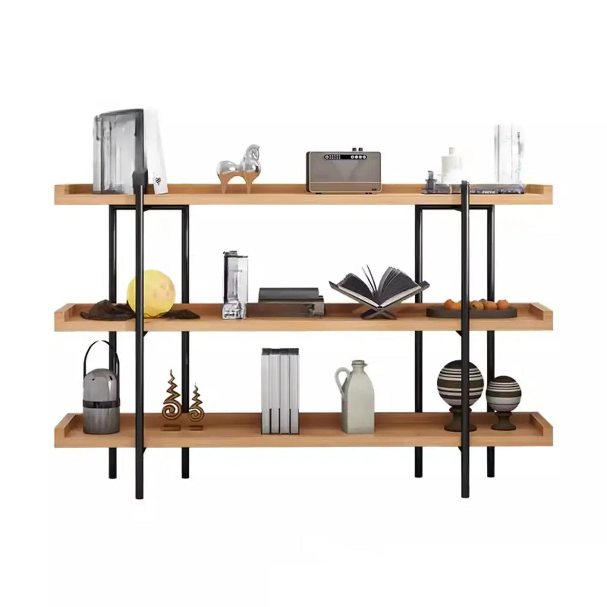 Rustic Multi-tier Metal Frame Natural Wood Bookcase Image - 9