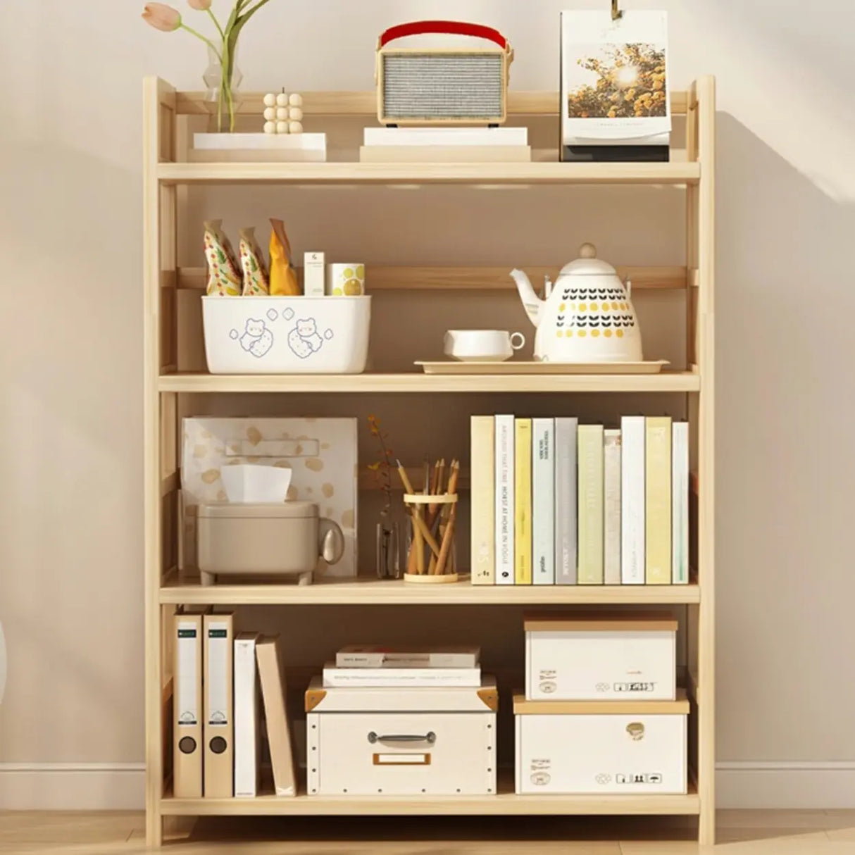 Rustic Natural Finish Pine Open Back Storage Bookcase Image - 1