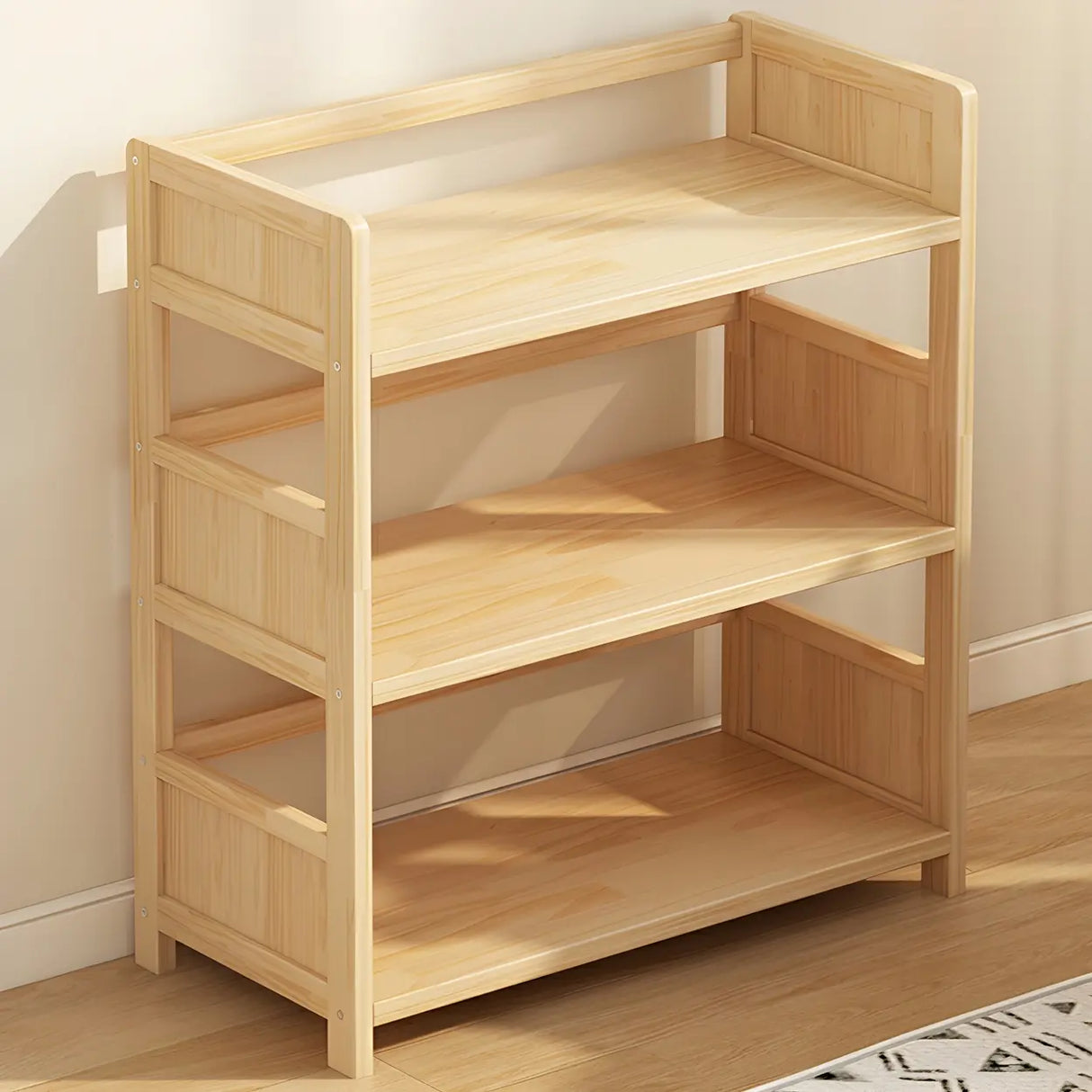 Rustic Natural Finish Pine Open Back Storage Bookcase Image - 2