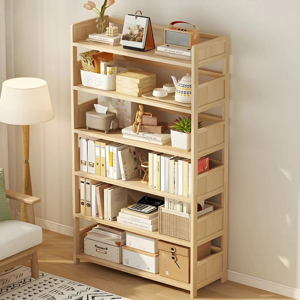 Rustic Natural Finish Pine Open Back Storage Bookcase Image - 3