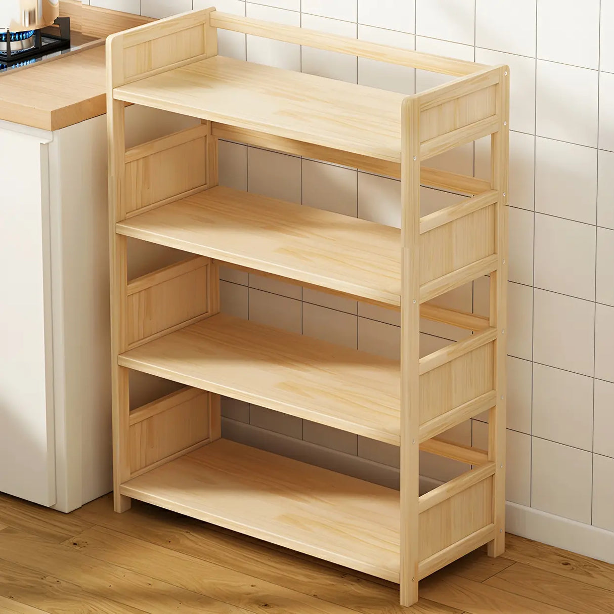 Rustic Natural Finish Pine Open Back Storage Bookcase Image - 4