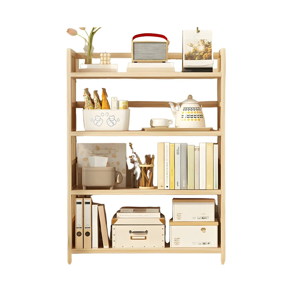 Rustic Natural Finish Pine Open Back Storage Bookcase Image - 5