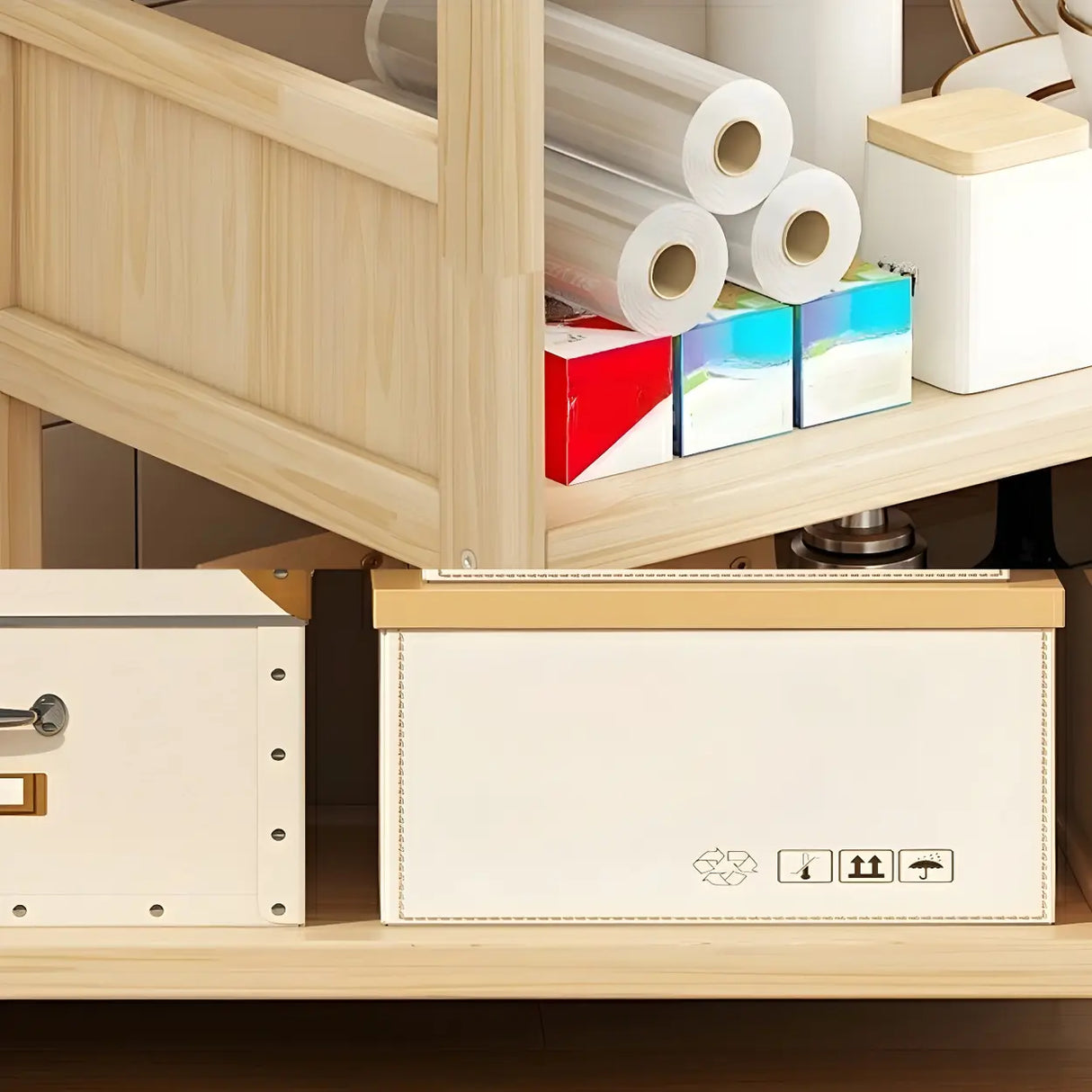 Rustic Natural Finish Pine Open Back Storage Bookcase Image - 7