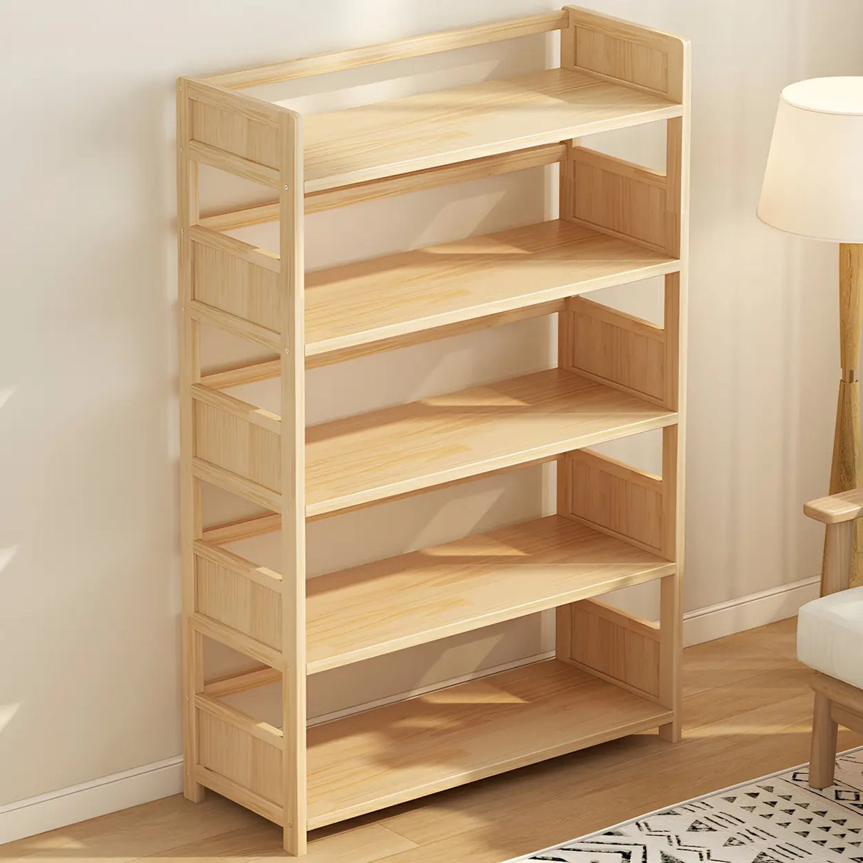 Rustic Natural Finish Pine Open Back Storage Bookcase Image - 8