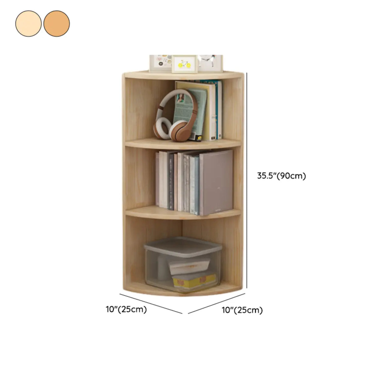 Rustic Natural Finish Triangle Vertical Corner Bookcase