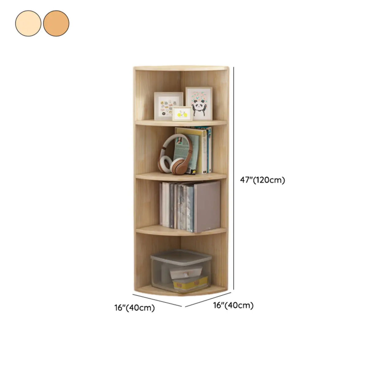 Rustic Natural Finish Triangle Vertical Corner Bookcase Image - 16