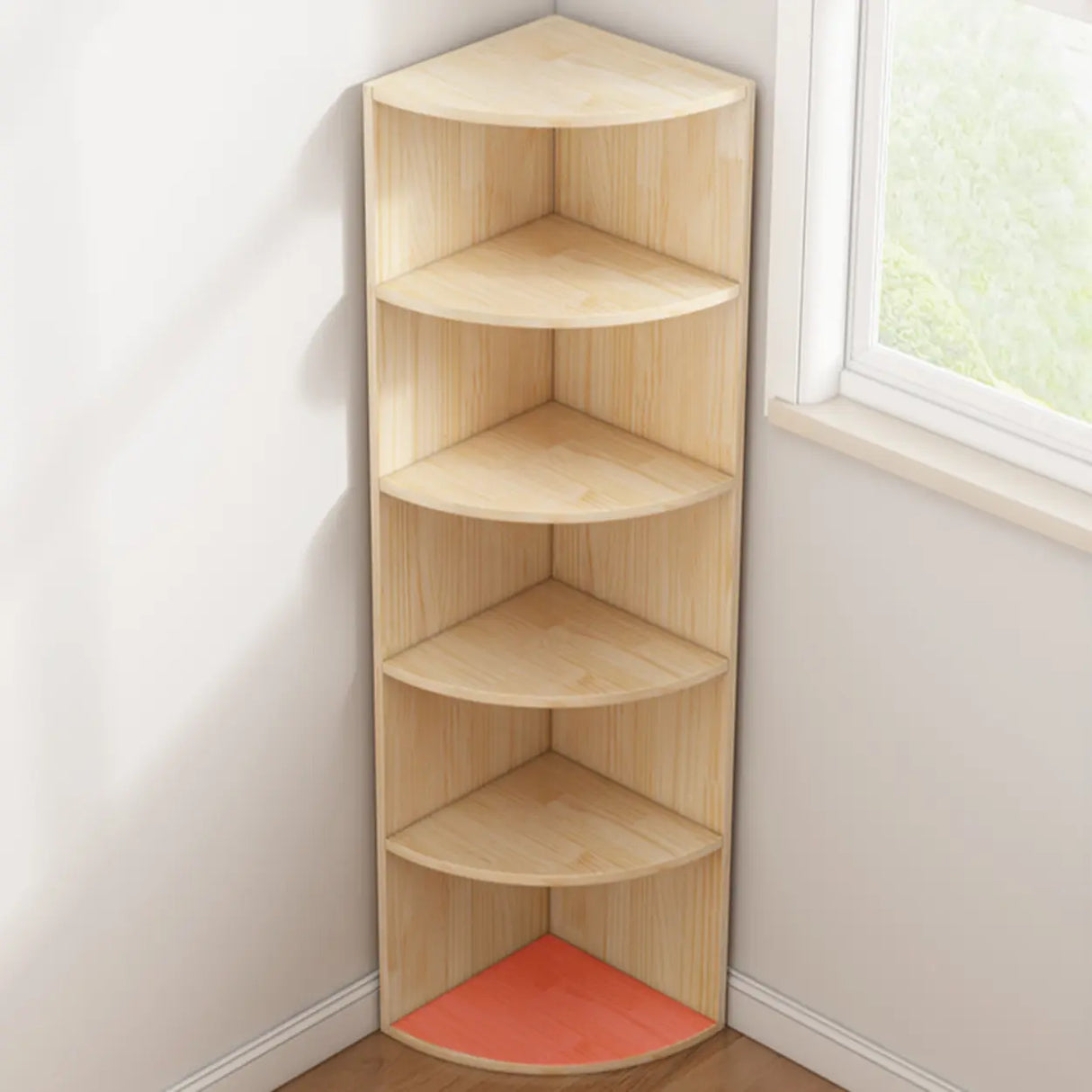 Rustic Natural Finish Triangle Vertical Corner Bookcase Image - 6