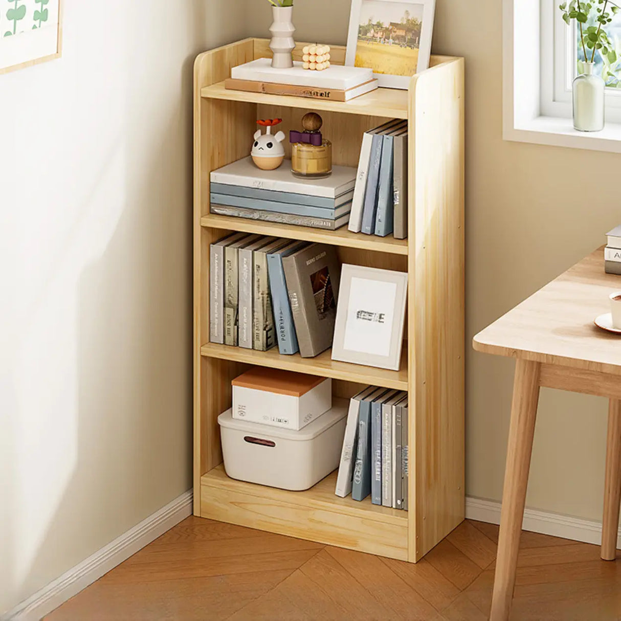 Rustic Natural Finish Vertical Wooden Storage Bookcase Image - 10