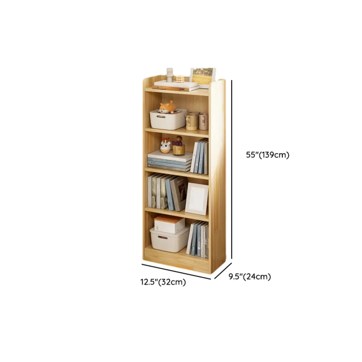 Rustic Natural Finish Vertical Wooden Storage Bookcase Image - 16