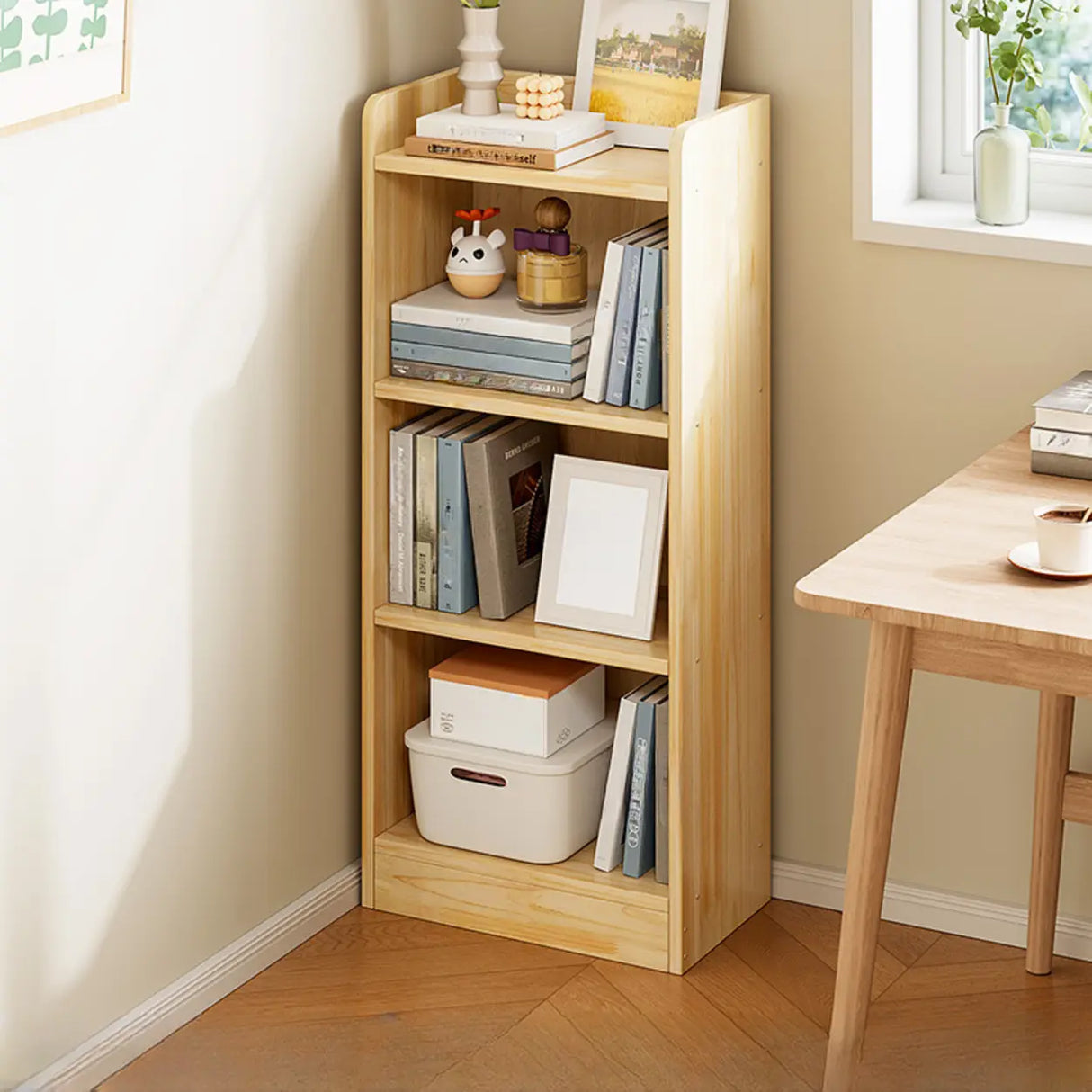 Rustic Natural Finish Vertical Wooden Storage Bookcase Image - 3