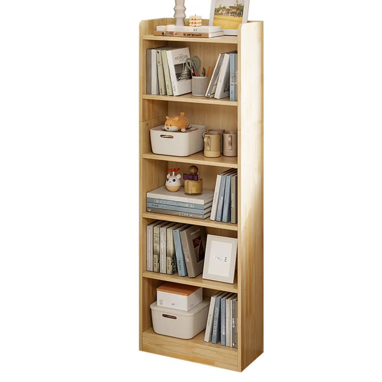 Rustic Natural Finish Vertical Wooden Storage Bookcase Image - 5