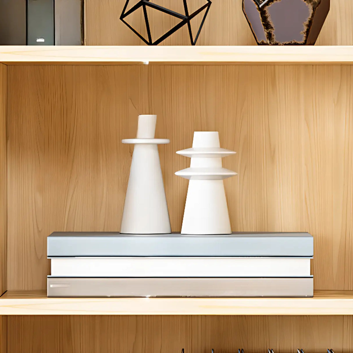 Rustic Natural Finish Vertical Wooden Storage Bookcase Image - 6