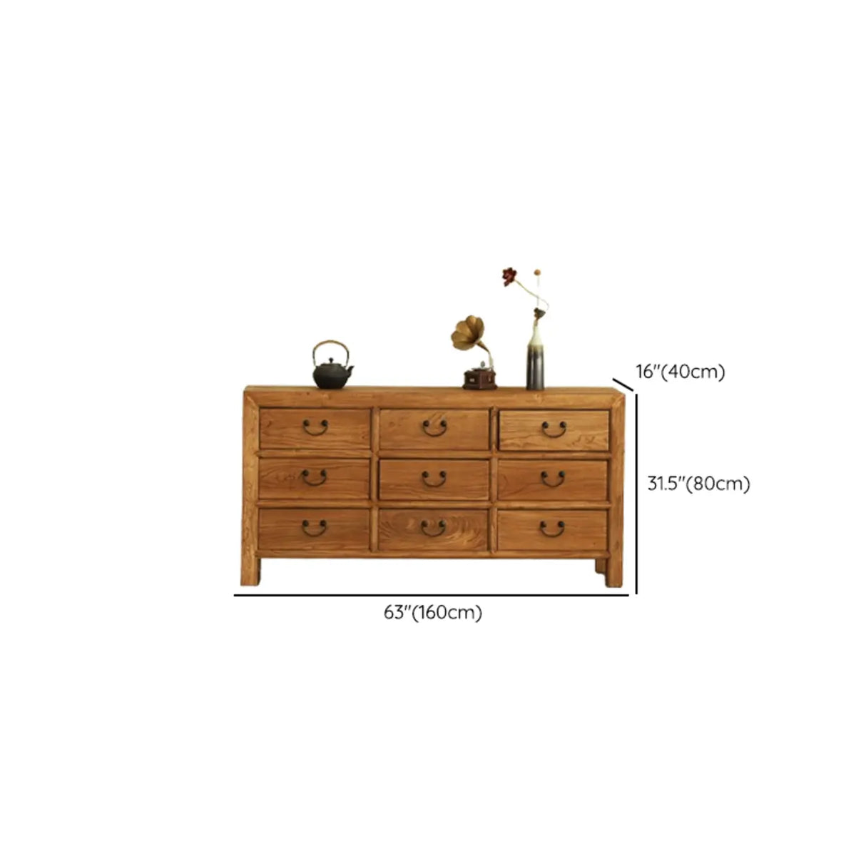 Rustic Natural Finish Wood TV Stand with 9 Drawers