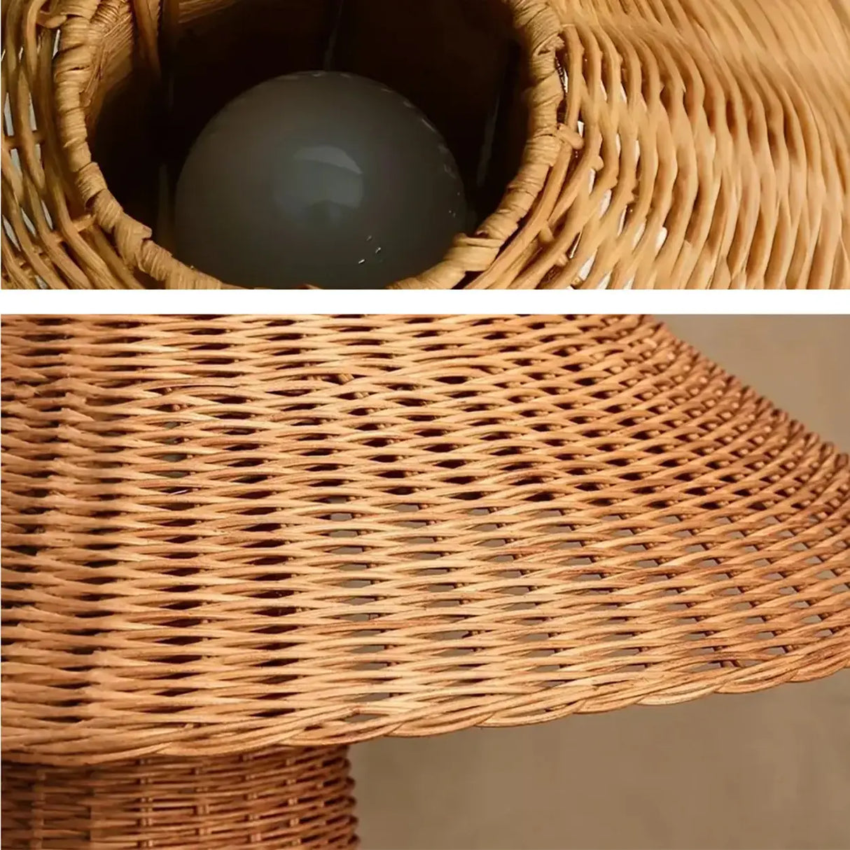 Rustic Natural Rattan Cone Shade Led Table Lamp for Bedroom Image - 3