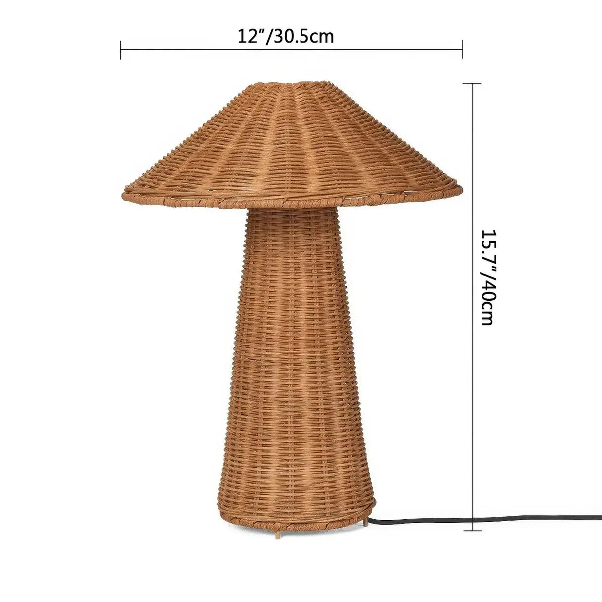 Rustic Natural Rattan Cone Shade Led Table Lamp for Bedroom