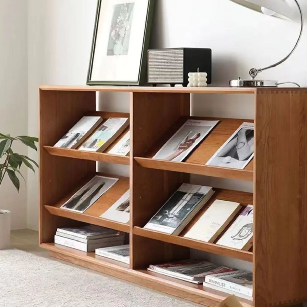 Rustic Open Back Auburn Rectangle Wooden Bookshelves Image - 10