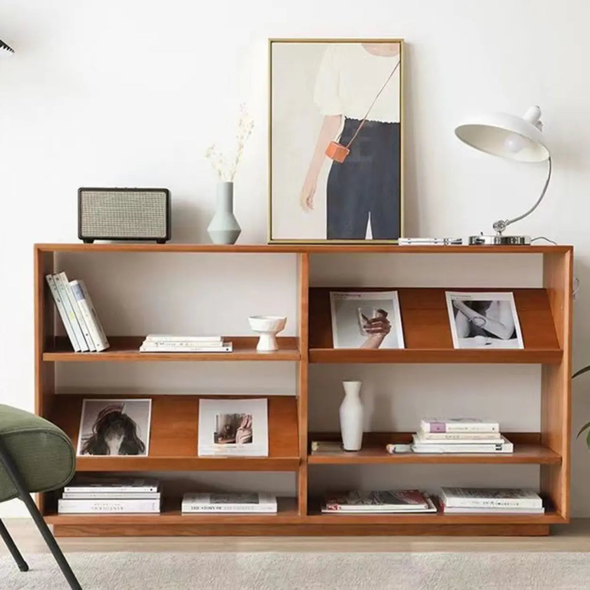 Rustic Open Back Auburn Rectangle Wooden Bookshelves Image - 1