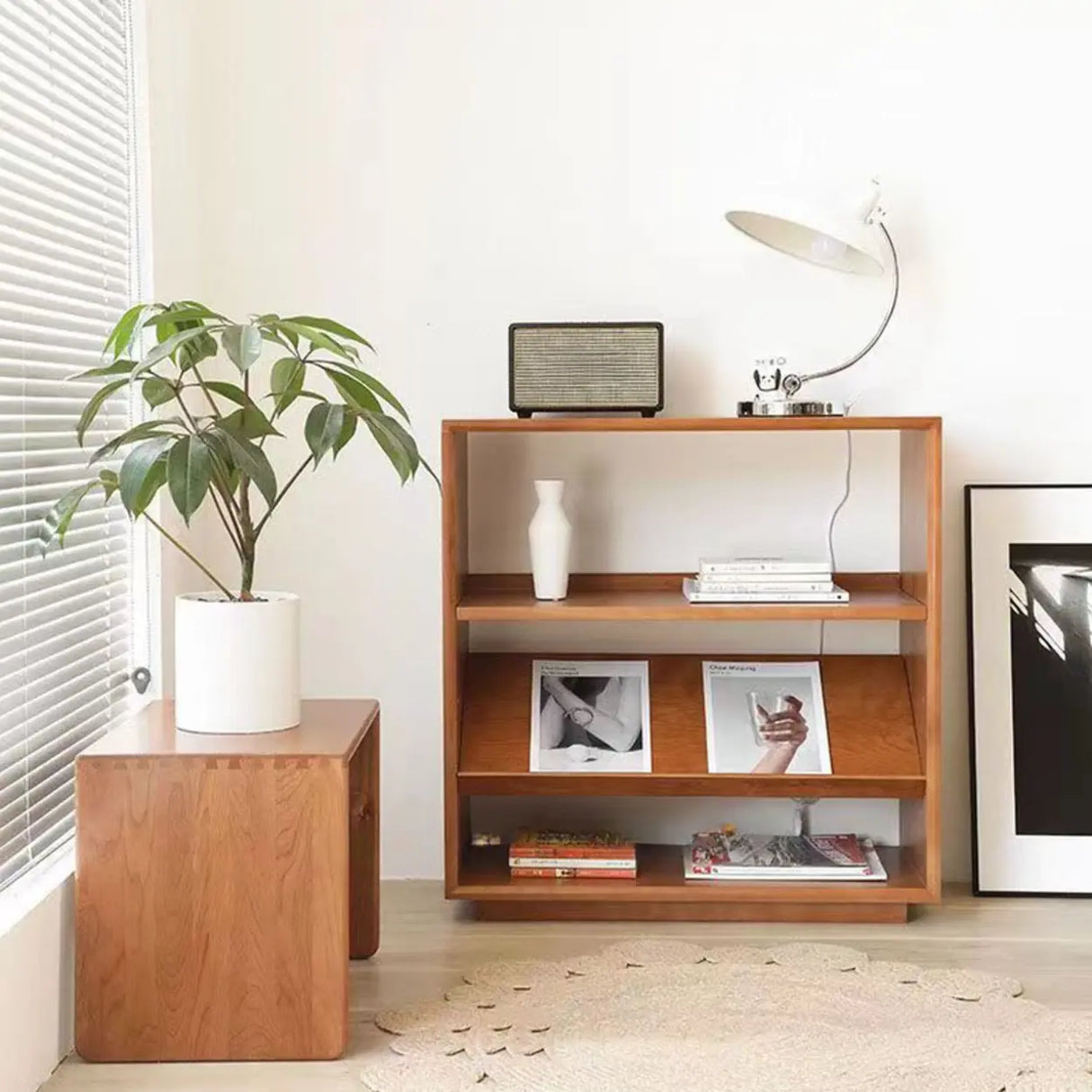 Rustic Open Back Auburn Rectangle Wooden Bookshelves Image - 4