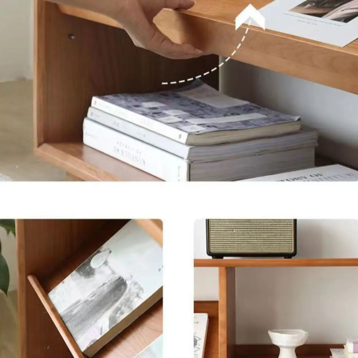 Rustic Open Back Auburn Rectangle Wooden Bookshelves Image - 6