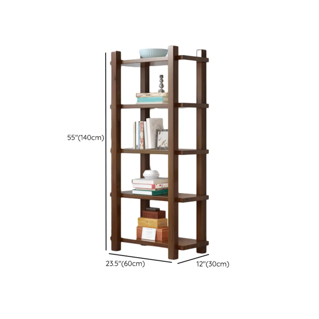 Rustic Open Brown 5-Tiers Wooden Display Bookshelf Image - 15